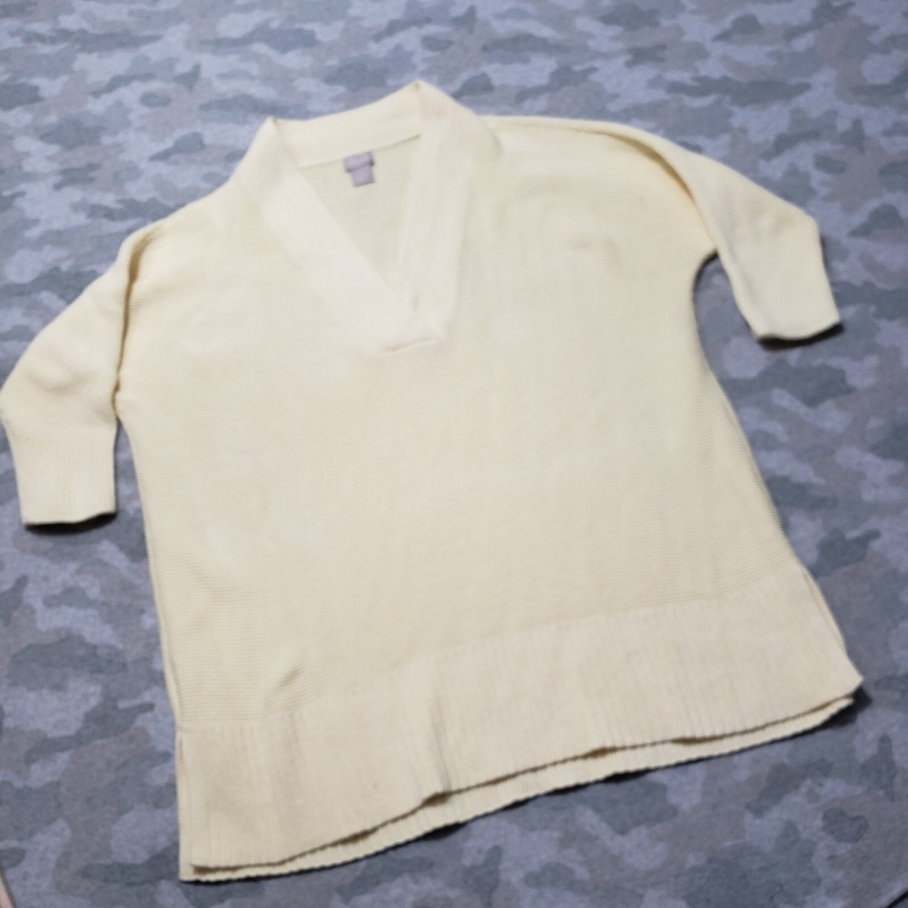 Chico's Top Womens 1 Yellow V-Neck Half Sleeve‎